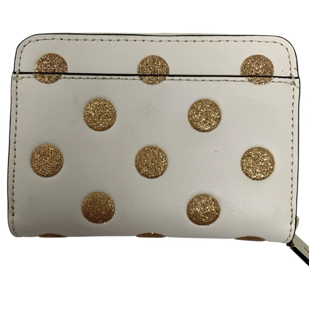 Kate Spade Zip Around Card Case‎ Wallet Wrapping Party Parchment Gold Polka Dot